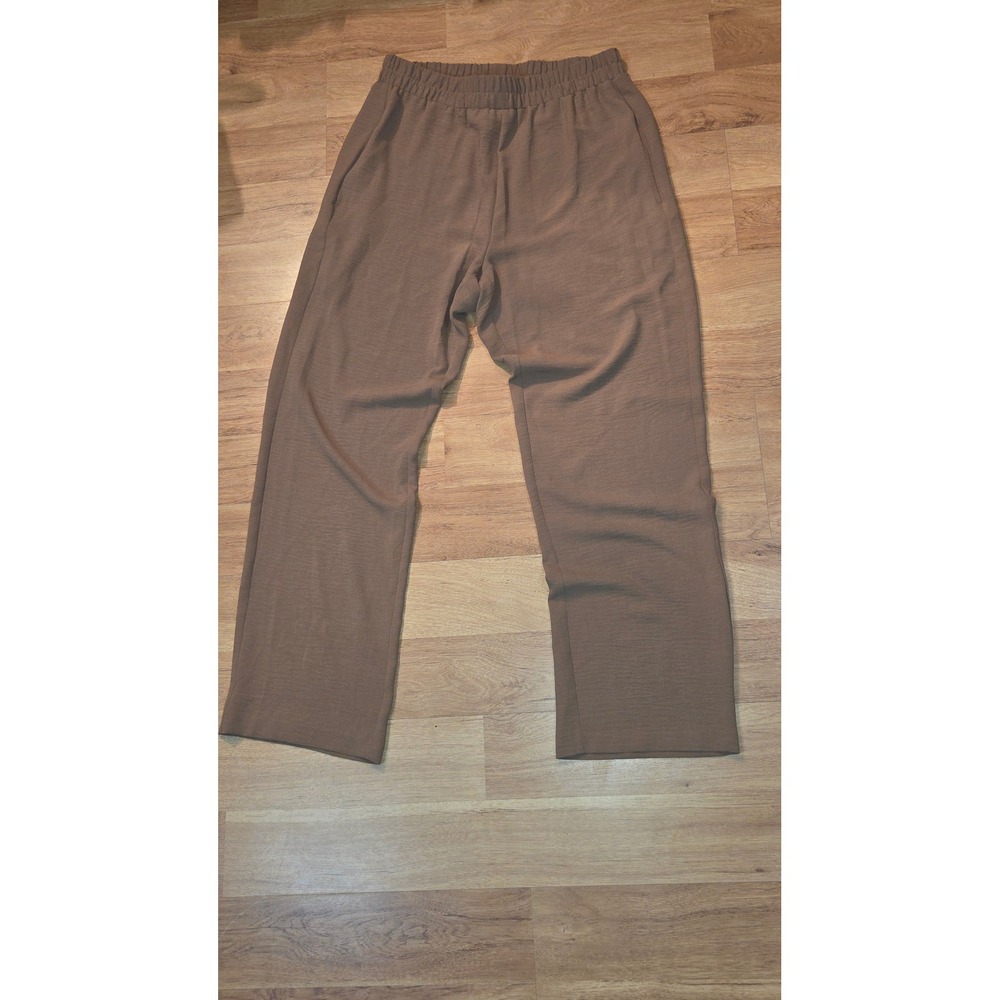 Connected Apparel Brown Wide Leg Pull On Pants Medium Textured Crepe Trousers